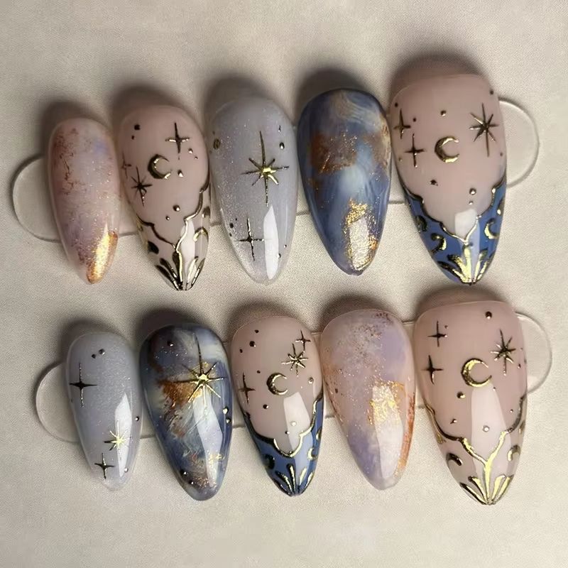 Nail Art Inspo - 24 Buah Set Kuku Almond Pendek