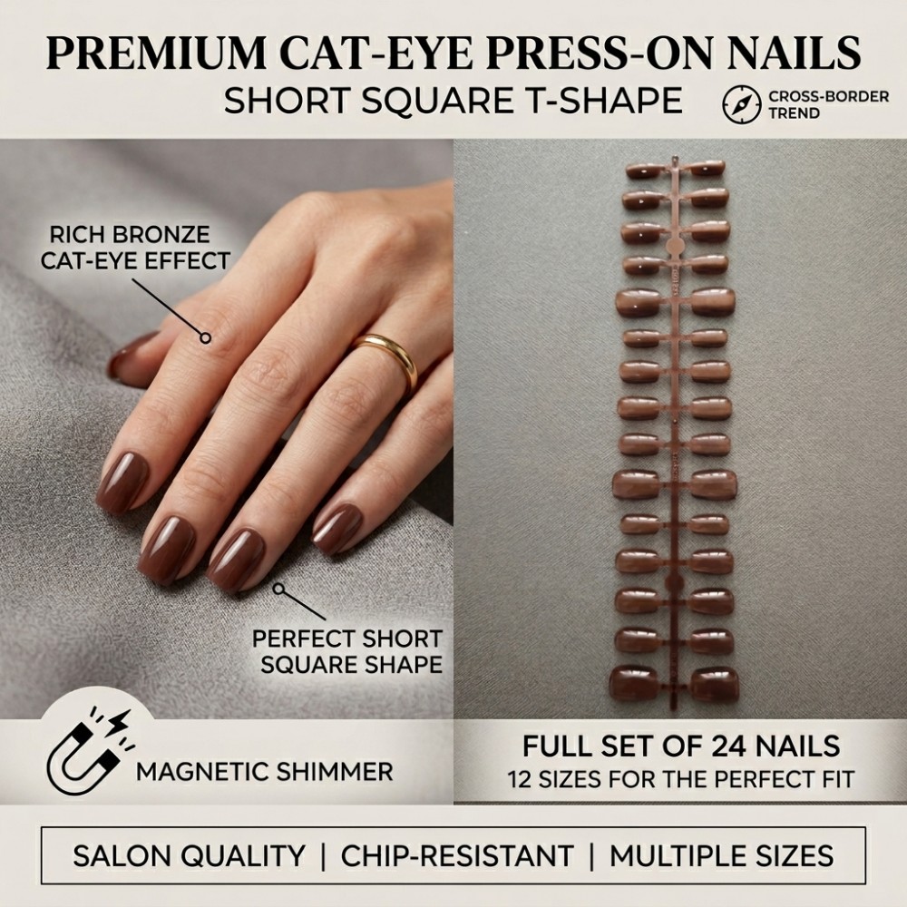 Nail Art Extension Cat Eye - 24PCS Kuku Palsu Pendek Bentuk Kotak