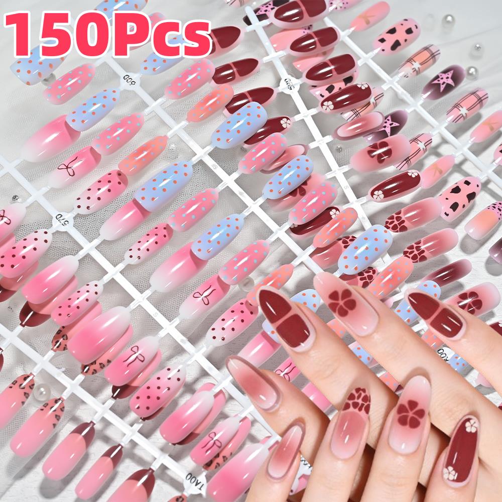 Nail Art Leopard - 150Pcs Kuku Palsu Pink Biru Ombre