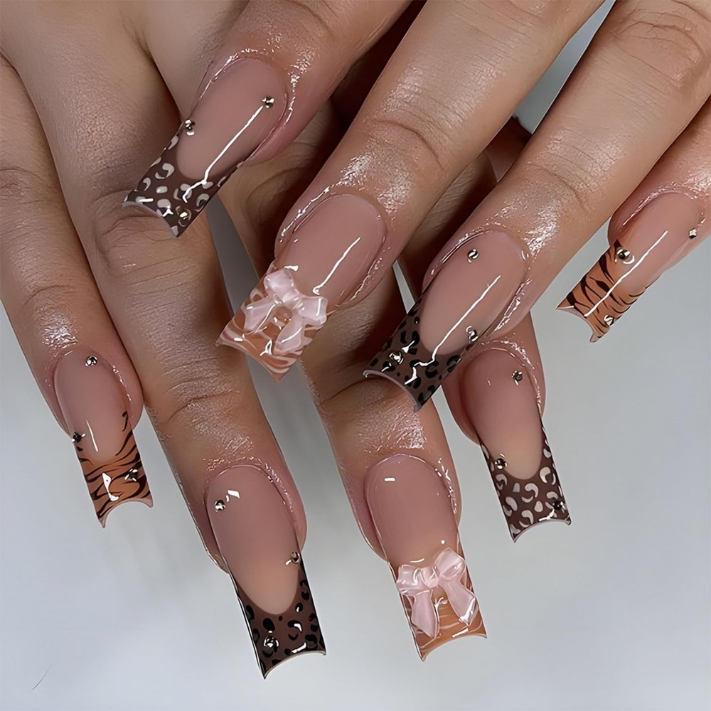 Nail Art Leopard - Kuku Akrilik Full Cover French Tip