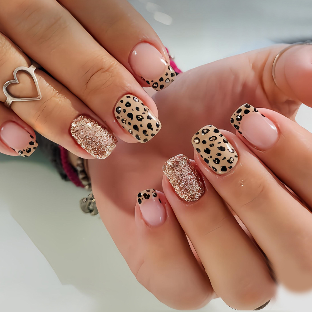 Nail Art Leopard - Kuku palsu pendek panjang untuk wanita