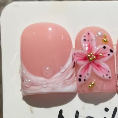 Nail Art Leopard - 10Pcs/set Kuku Palsu Pendek Warna Pink