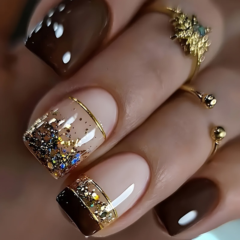 Nail Art Inspo - Kuku palsu pendek persegi untuk wanita,