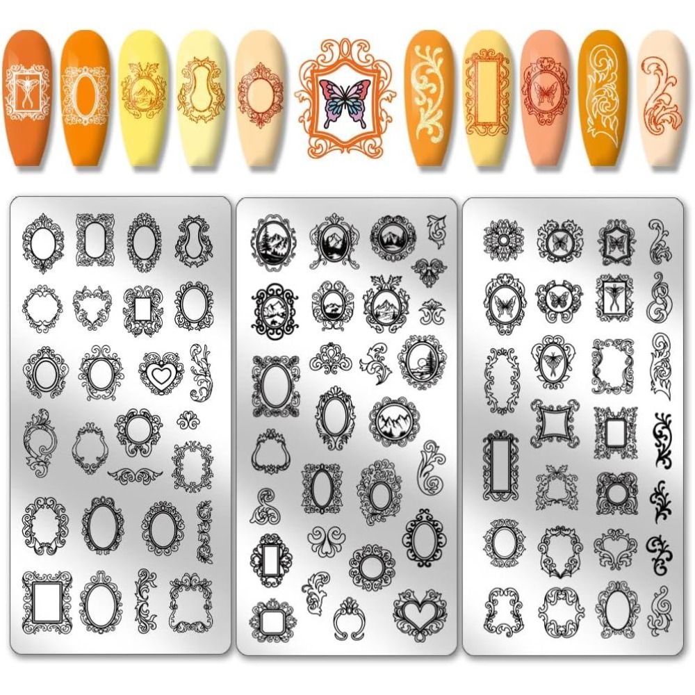 Nail Art Inspo - 3pcs Plat Stamping Kuku Bingkai Foto