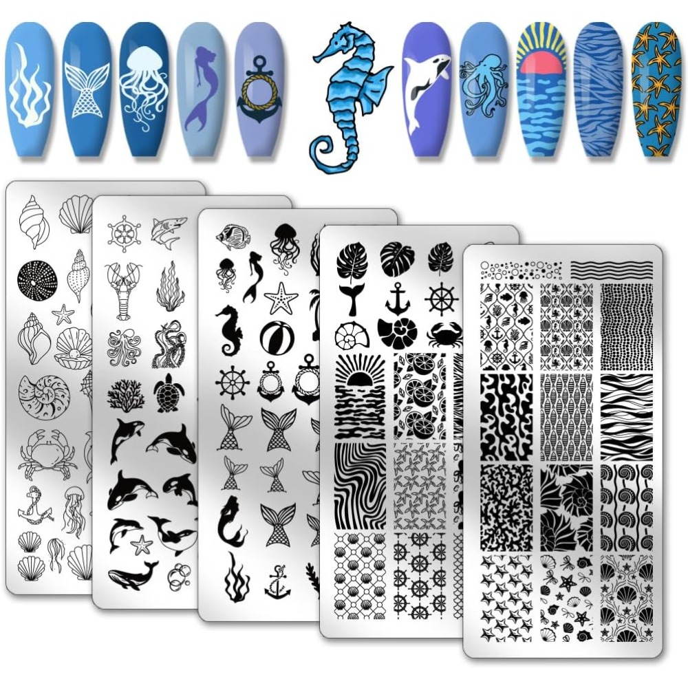 Nail Art Inspo - 5pcs Templat Nail Art Tema Laut,
