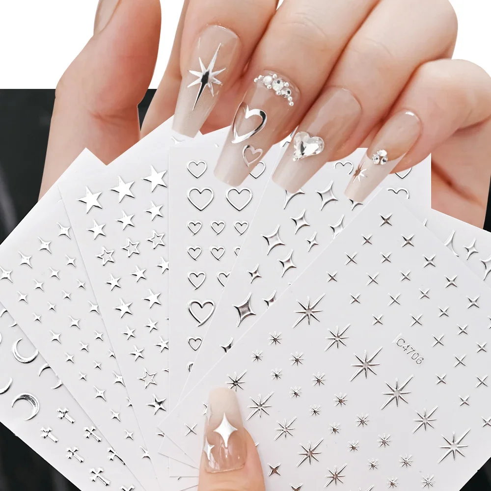 Nail Art Leopard - 6 Lembar Stiker Kuku Perak Logam