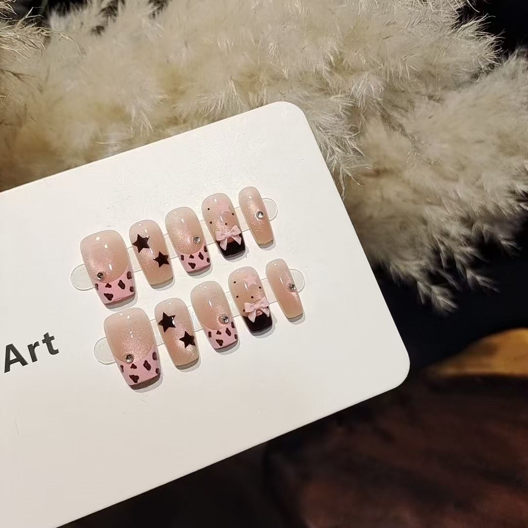 10pcs Kuku Palsu Pendek Bentuk - Nail Art Leopard ulasan dan harga