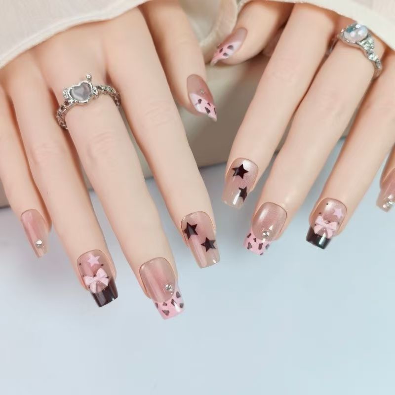 10pcs Kuku Palsu Pendek Bentuk - Nail Art Leopard ulasan dan harga
