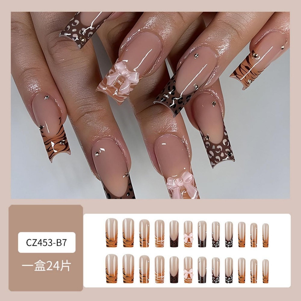 Kuku Akrilik Full Cover French - Nail Art Leopard ulasan dan harga