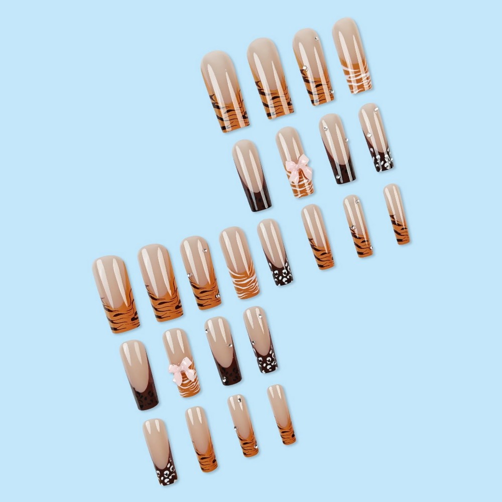 Kuku Akrilik Full Cover French - Nail Art Leopard ulasan dan harga
