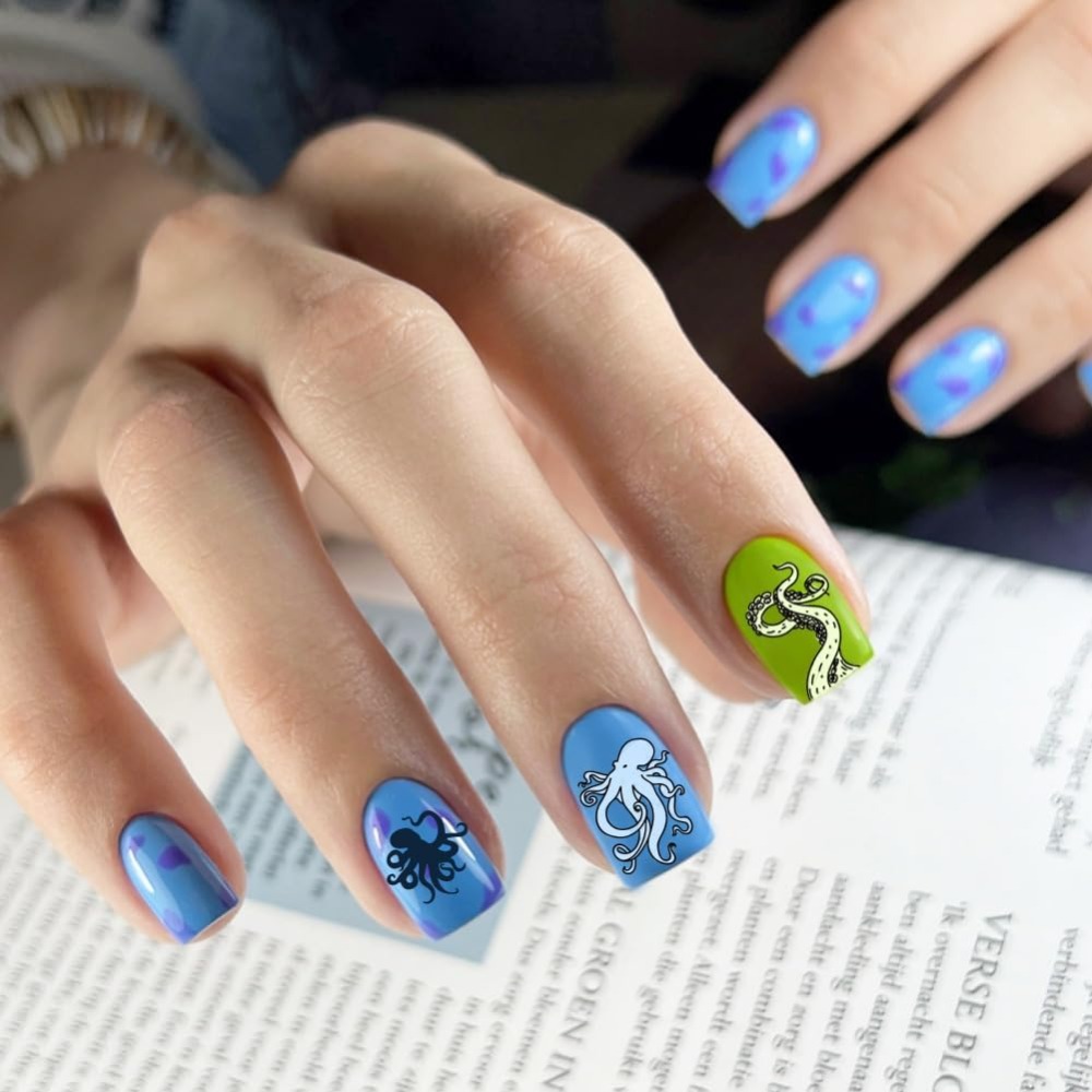 5pcs Templat Nail Art Tema Lau - Nail Art Inspo ulasan dan harga