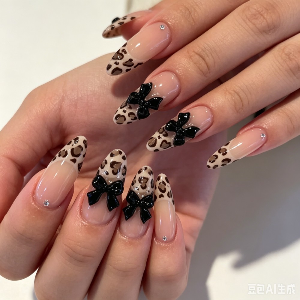 24pcs Kuku Palsu French Almond - Nail Art Leopard ulasan dan harga